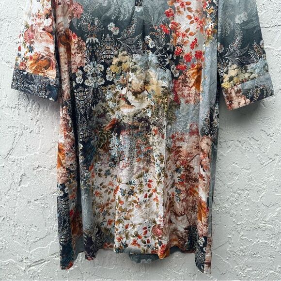 JOHNNY WAS Calme Dress Women XS Henley Shift Kaftan Floral Boho Oversized‎ - Picture 4 of 10